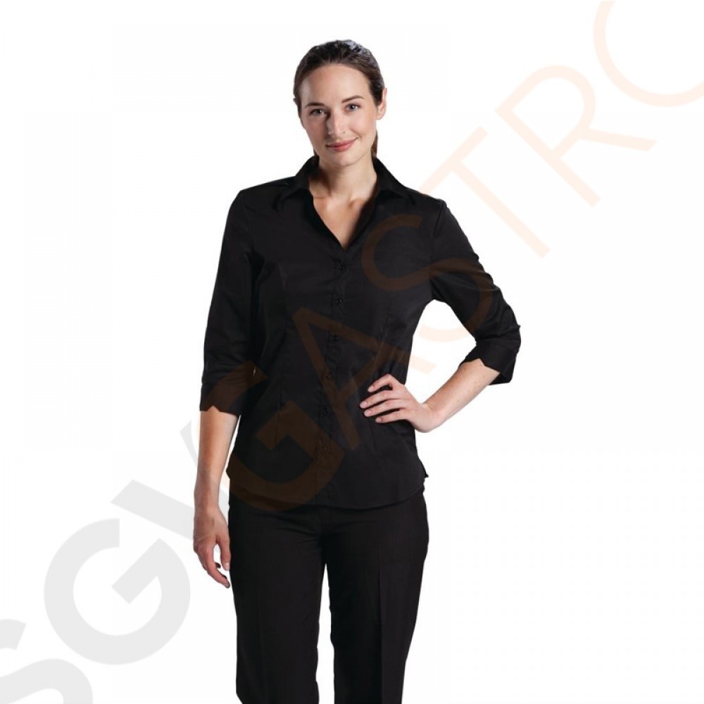 Uniform Works Damen Stretch Hemdbluse dreiviertelarm schwarz S Größe: S. Farbe: Schwarz