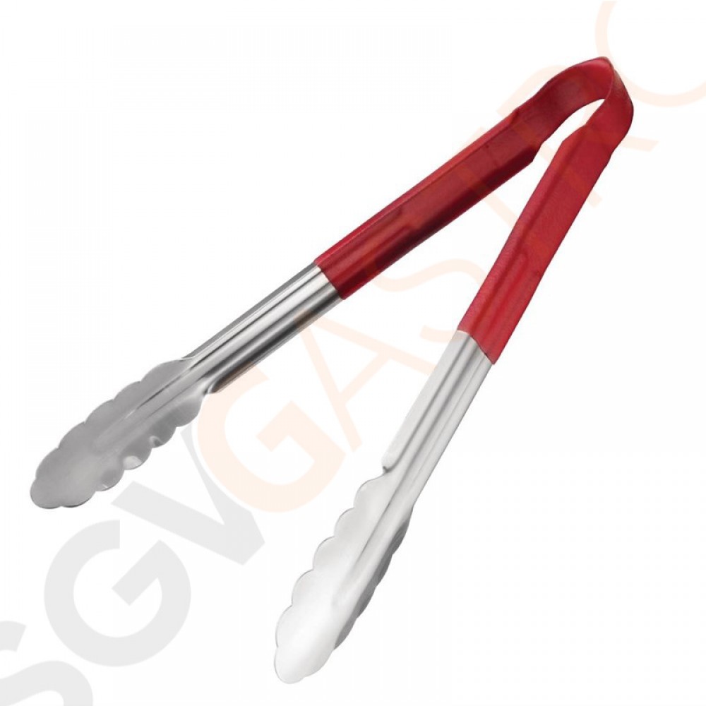Vogue Servierzange mit Farbkodierung rot Edelstahl. Länge: 290mm. Rot für rohes Fleisch. Vogue Servierzange mit Farbkodierung rot Edelstahl. Länge: 290mm. Rot für rohes Fleisch.