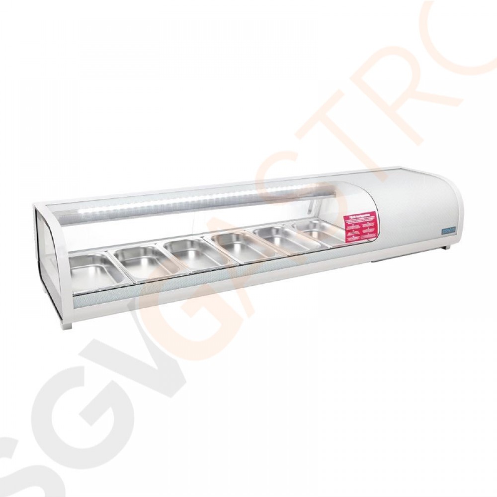 Polar Serie G Kühlvitrine für Tapas Kapazität: 6 x GN1/3 | 152,9cm breit | Weiß Polar Serie G Kühlvitrine für Tapas Kapazität: 6 x GN1/3 | 152,9cm breit | Weiß