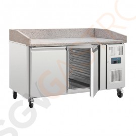 Polar Serie G 2-türiger Pizzakühltisch mit Marmorfläche 428L 230V | Arbeitsfläche: 161 x 80cm | (Nutz)Kapazität: 428L/290L | 2 Türen