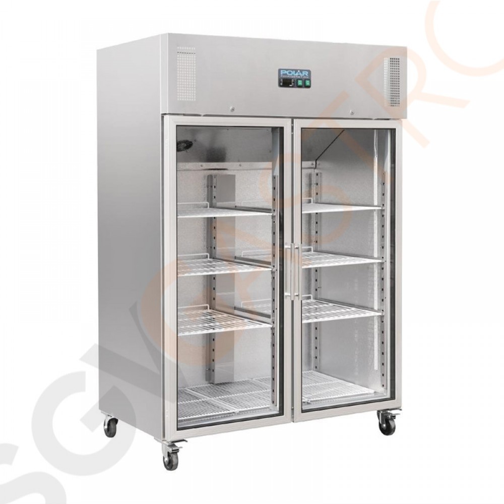 Polar Serie G Gastro Kühlvitrine 2-türig 1200L Kapazität 1200L (Netto: 770L)| 2 Türen | Silbergrau