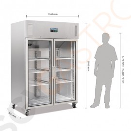 Polar Serie G Gastro Kühlvitrine 2-türig 1200L Kapazität 1200L (Netto: 770L)| 2 Türen | Silbergrau