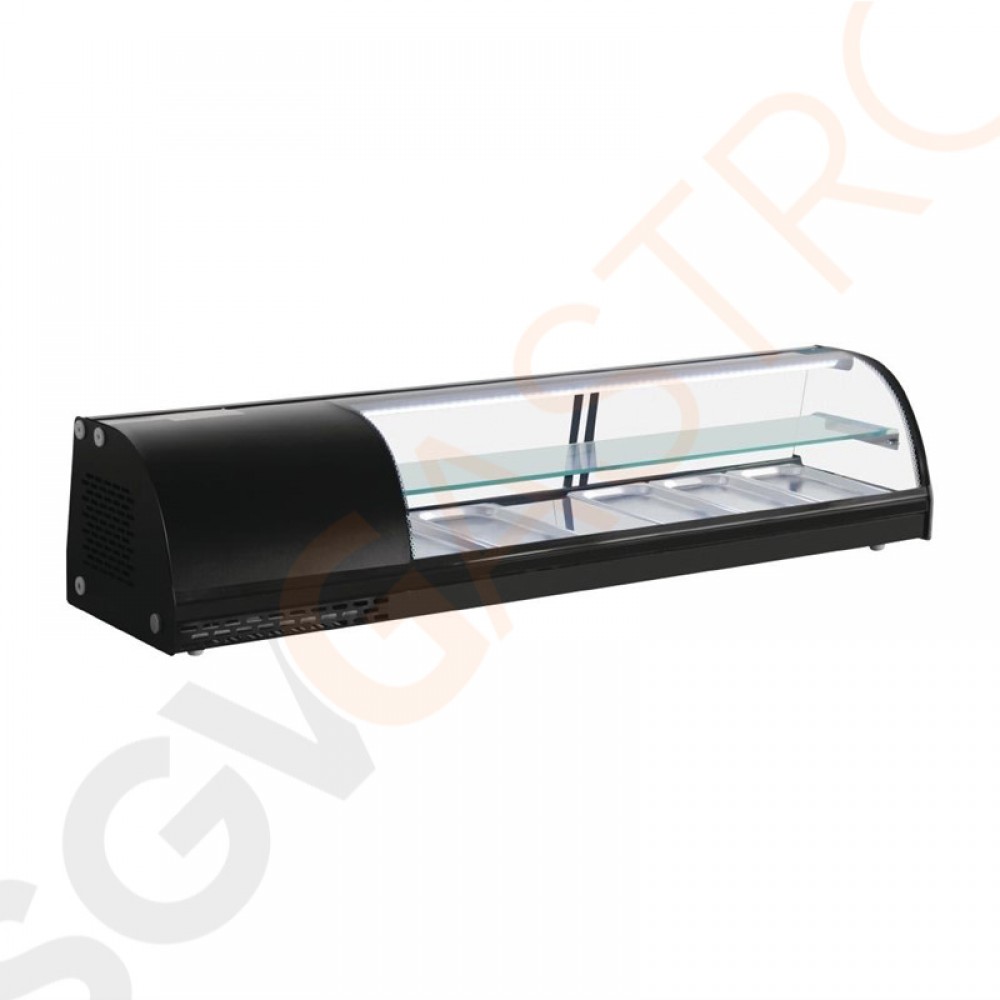 Polar Serie G Kühlvitrine für Tapas 150cm Kapazität: 5 x GN1/3 | 150cm breit | Schwarz Polar Serie G Kühlvitrine für Tapas 150cm Kapazität: 5 x GN1/3 | 150cm breit | Schwarz