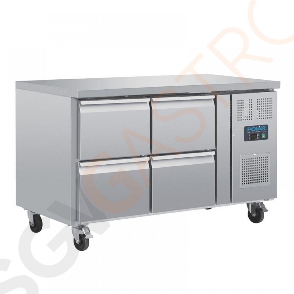 Polar Serie U GN-Kühltisch mit 4 Schubladen 314L 230V | Arbeitsfläche: 136 x 70cm | (Nutz)Kapazität: 314L/118L | 4 Schubladen Polar Serie U GN-Kühltisch mit 4 Schubladen 314L 230V | Arbeitsfläche: 136 x 70cm | (Nutz)Kapazität: 314L/118L | 4 Schubladen