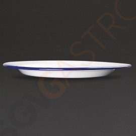 Olympia emaillierte Essteller weiß-blau 30cm 6 Stück | 30(Ø)cm | Edelstahl und Glasemail | weiß mit blauem Rand