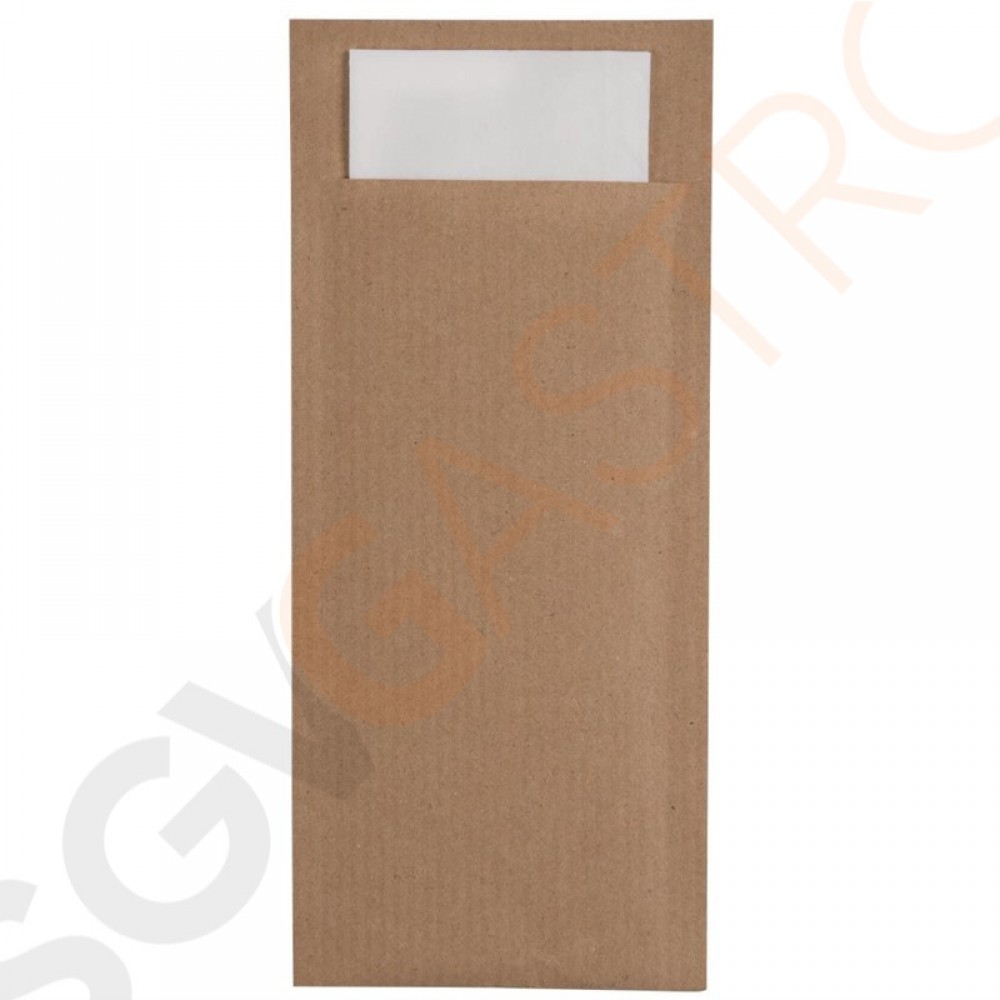 Europochette Papier-Bestecktaschen braun mit weißen Servietten Braun | 600 Stück