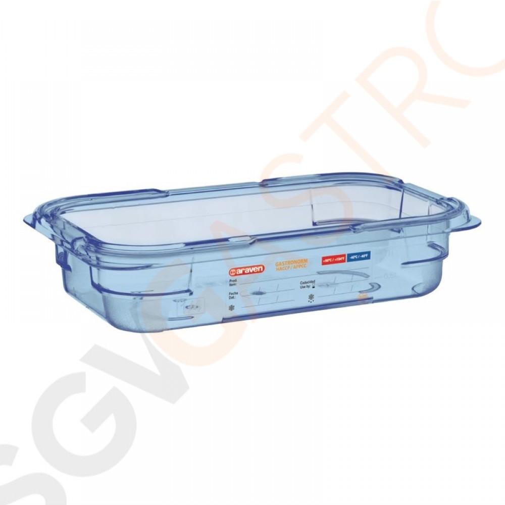 Araven GN1/4 ABS Lebensmittelbehälter blau 65mm Größe: 65(H) x 163(B) x 265(L)mm