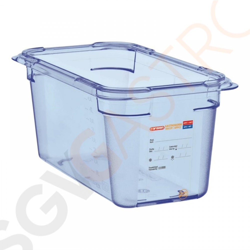 Araven GN1/4 ABS Lebensmittelbehälter blau 150mm Größe: 150(H) x 163(B) x 265(L)mm