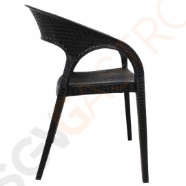 Bolero Rattanstühle mit Armlehne schwarz 4 Stück | Sitzhöhe: 46,5cm | 82 x 55 x 59,5cm | Polypropylen | braun