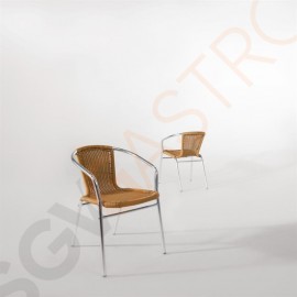 Bolero Rattanstühle mit Armlehne in Aluminiumdesign naturell 4 Stück | Sitzhöhe: 45cm | 73,5 x 53 x 58cm | Aluminium und PE-Rattan | naturell
