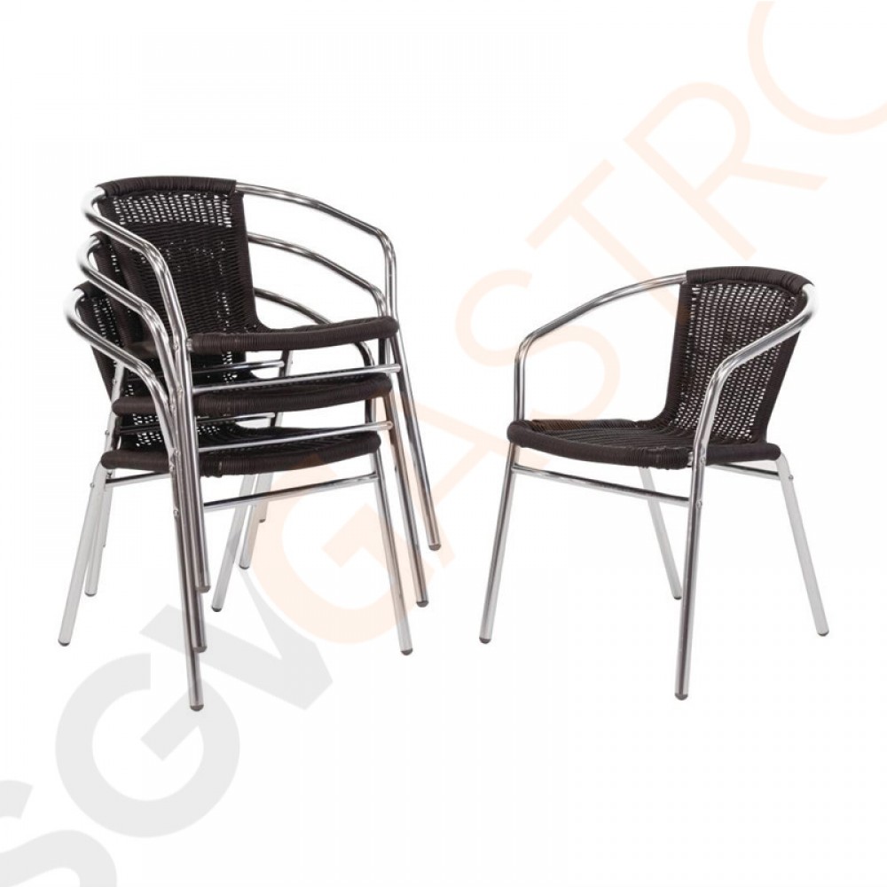 Bolero Rattanstühle mit Armlehne in Aluminiumdesign schwarz 4 Stück | Sitzhöhe: 45cm | 73,5 x 53 x 58cm | Aluminium und PE-Rattan | schwarz