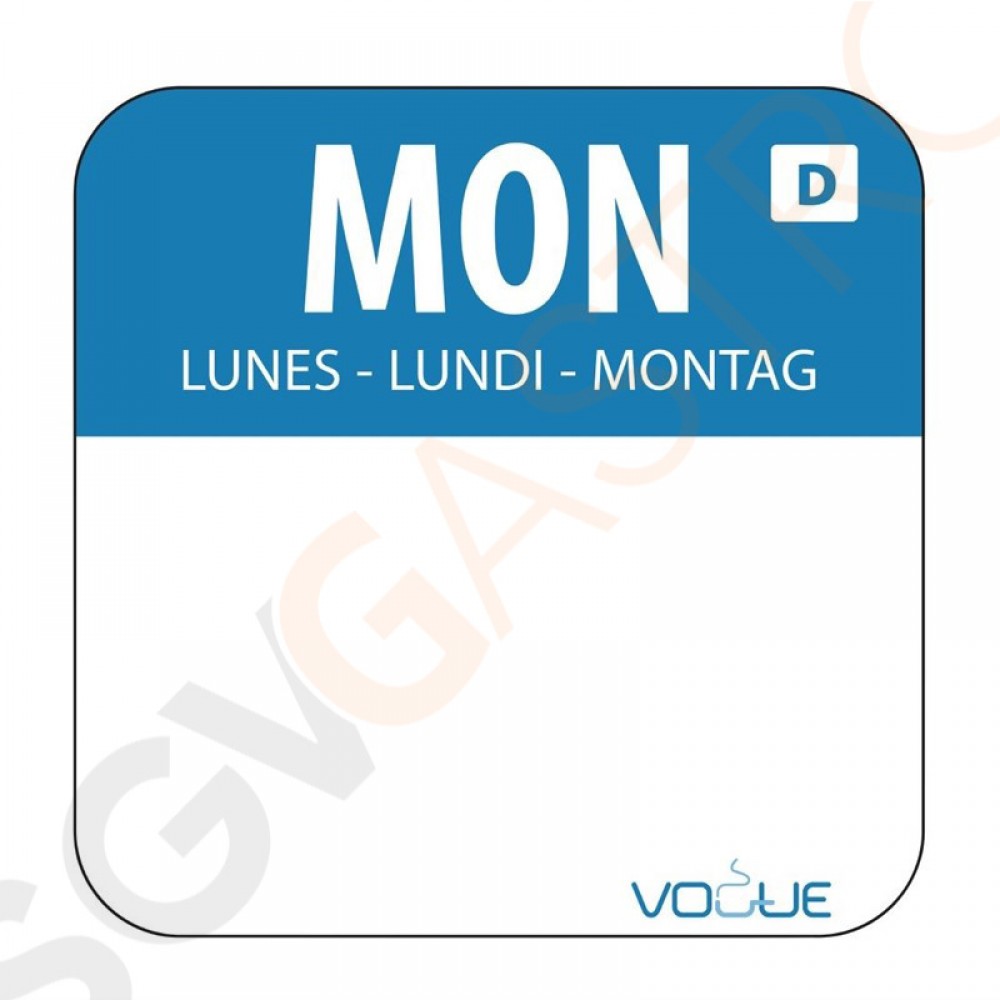Vogue Selbstauflösende Lebensmittelrotationsetiketten Montag Montag.