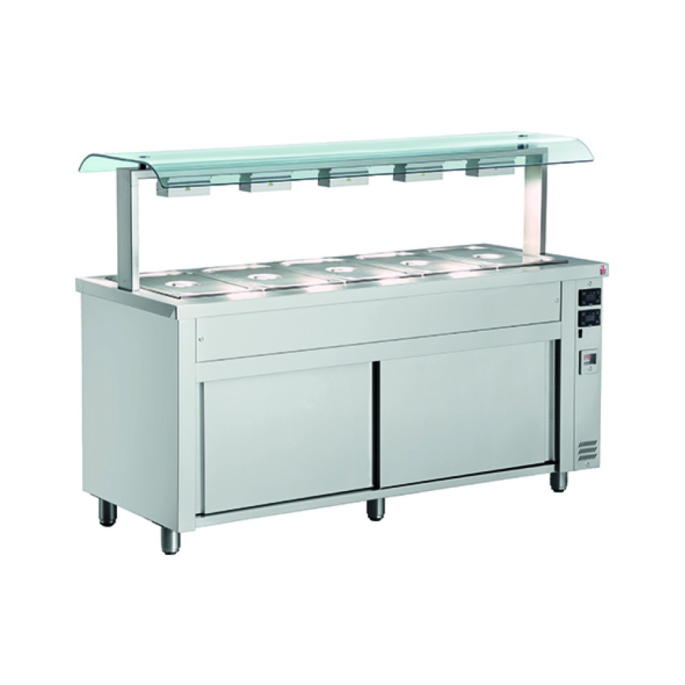 Mobile 4x GN 1/1 Bain-Marie mit Niesschutz 1410x700x1310mm